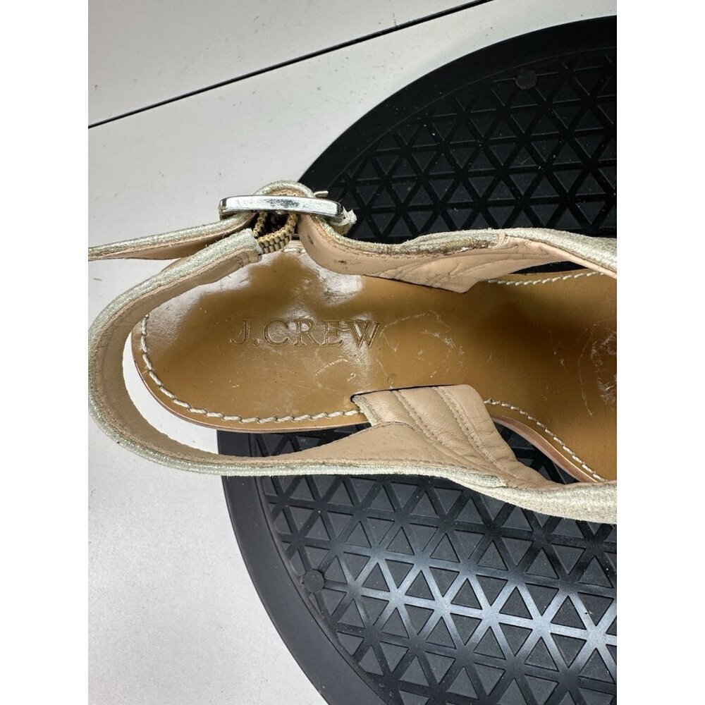 J. Crew Low Block Heel Sandals Ankle Strap Leather Sz 6 Gold - Picture 4 of 10